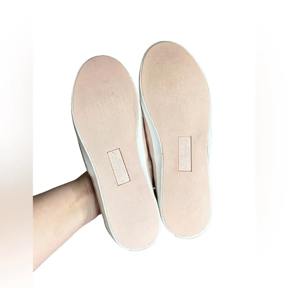 Sperry Seaside Striped Slip On Shoes Size 8 Knit Memory Foam Boat Shoe Pink EUC